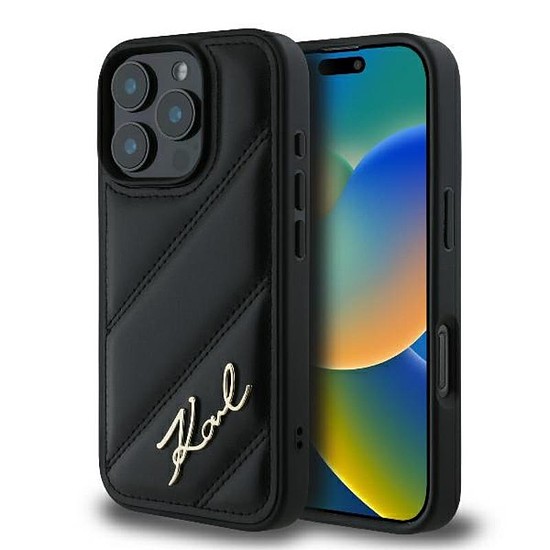 Karl Lagerfeld steppelt aláírás - tok iPhone 16 Pro készülékhez fekete (KLHCP16LPQDSMGK)