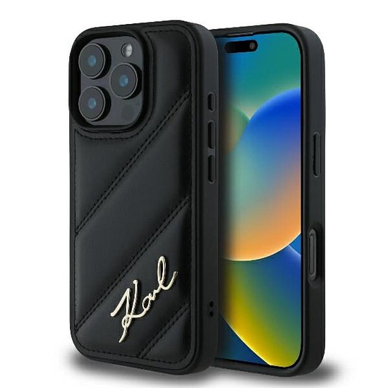 Karl Lagerfeld steppelt aláírás - tok iPhone 16 Pro Max készülékhez fekete (KLHCP16XPQDSMGK)