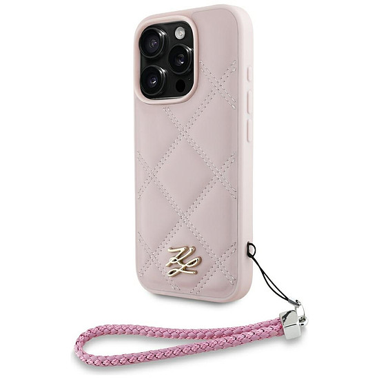 Karl Lagerfeld steppelt, kezdőbetűs logóval és láncpántos iPhone 16 Pro Max tok - rózsaszín