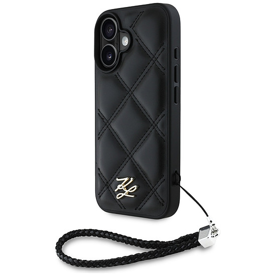 Karl Lagerfeld steppelt, kezdőbetűs logóval és láncpántos iPhone 16 tok - fekete