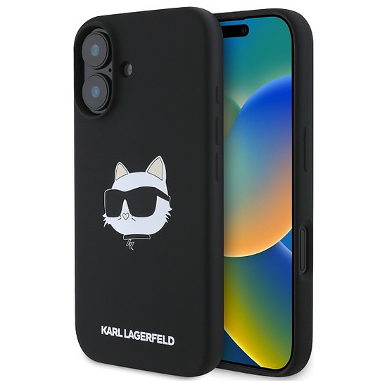 Karl Lagerfeld szilikon Choupette fejpántos MagSafe iPhone 16 tok - fekete