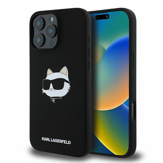Karl Lagerfeld szilikon, Choupette fejpántos MagSafe tok iPhone 16 Pro Maxhoz - fekete