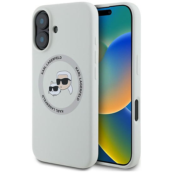 Karl Lagerfeld szilikon dupla fejű és kör alakú MagSafe tok iPhone 16-hoz bézs