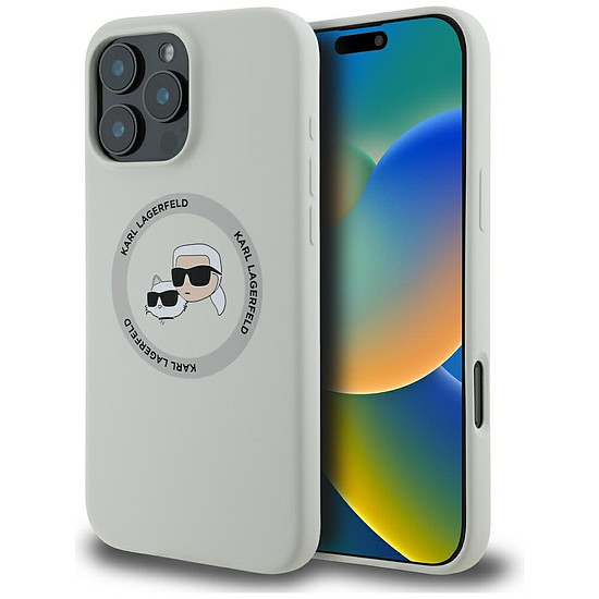 Karl Lagerfeld szilikon dupla fejű és kör alakú MagSafe tok iPhone 16 Próhoz bézs