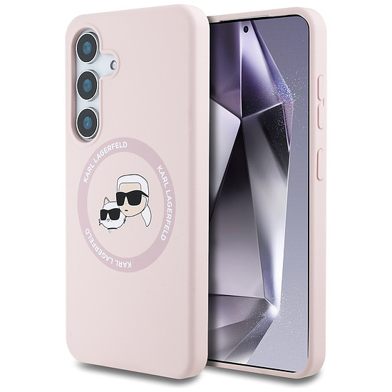 Karl Lagerfeld Szilikon Dupla Fejű és Kör MagSafe Tok Samsung Galaxy S25 Plus Rózsaszín