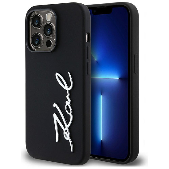 Karl Lagerfeld szilikon fém tok iPhone 14 Pro-hoz, fekete