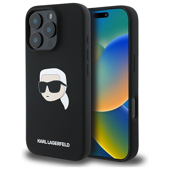 Karl Lagerfeld szilikon Karl fejpántos MagSafe iPhone 16 Pro tok - fekete