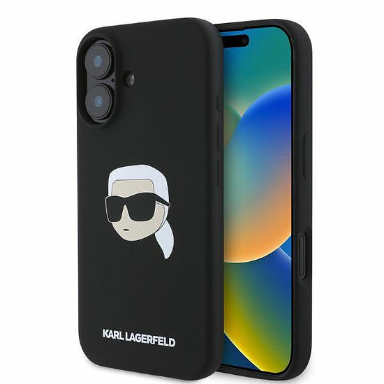 Karl Lagerfeld szilikon Karl fejpántos MagSafe iPhone 16 tok - fekete