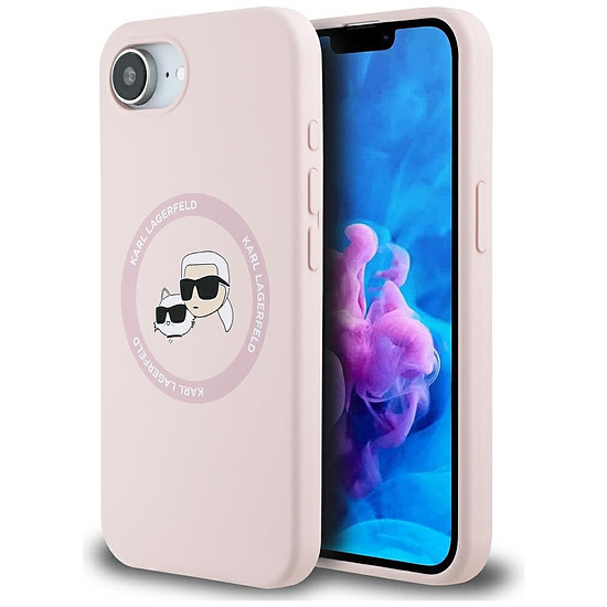 Karl Lagerfeld szilikon Karl&Choupette Heads MagSafe iPhone 16e tok - rózsaszín