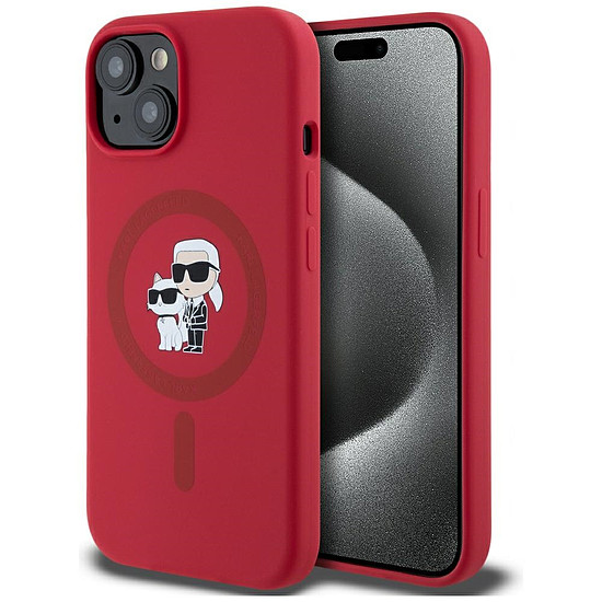 Karl Lagerfeld szilikon Karl&Choupette Heads Ring MagSafe iPhone 15 tok - piros
