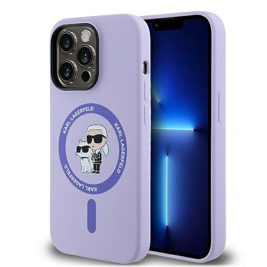 Karl Lagerfeld szilikon Karl&Choupette Heads Ring MagSafe tok iPhone 14 Pro Maxhoz, lila