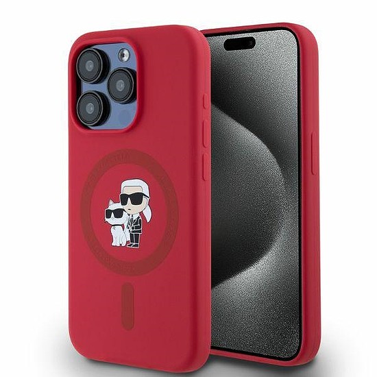 Karl Lagerfeld szilikon Karl&Choupette Heads Ring MagSafe tok iPhone 15 Pro készülékhez - piros