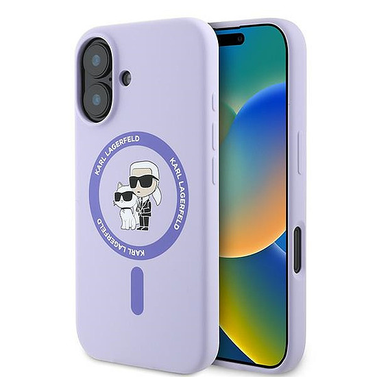 Karl Lagerfeld szilikon Karl&Choupette Heads Ring MagSafe tok iPhone 16 Plushoz, lila