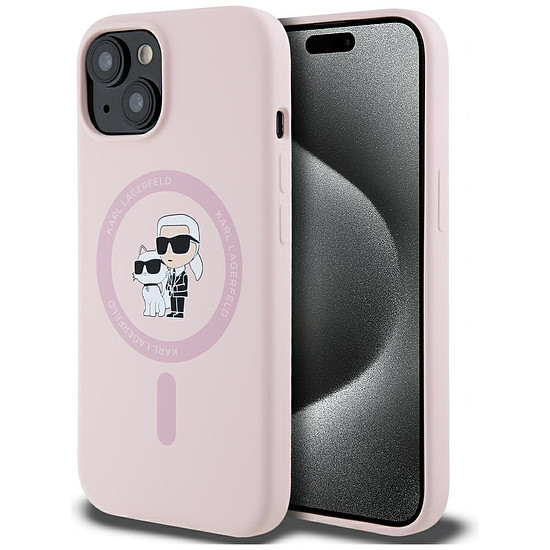 Karl Lagerfeld szilikon Karl&Choupette MagSafe iPhone 15 tok - rózsaszín