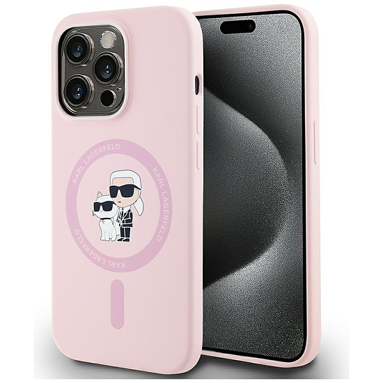 Karl Lagerfeld szilikon Karl&Choupette MagSafe tok iPhone 14 Pro Maxhoz, rózsaszín