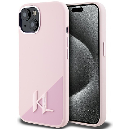 Karl Lagerfeld szilikon Shadow Metal Initial MagSafe iPhone 15 tok, rózsaszín