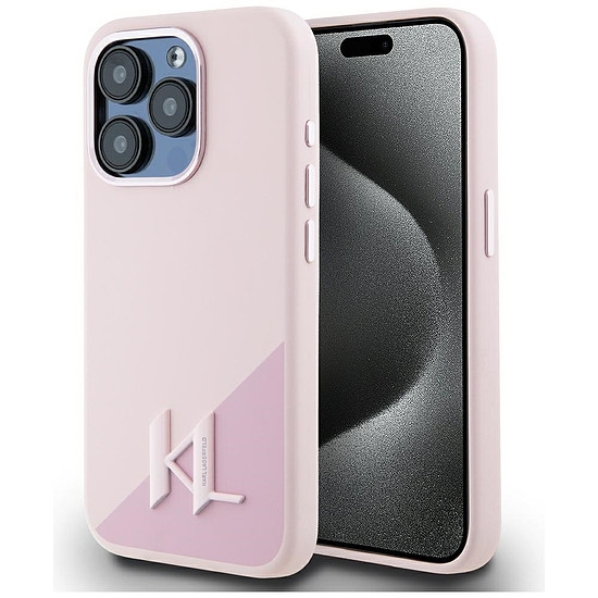 Karl Lagerfeld szilikon Shadow Metal Initial MagSafe tok iPhone 15 Próhoz, rózsaszín