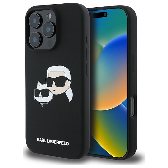 Karl Lagerfeld szilikontok fejpántos, MagSafe mintával iPhone 16 Pro Maxhoz - fekete