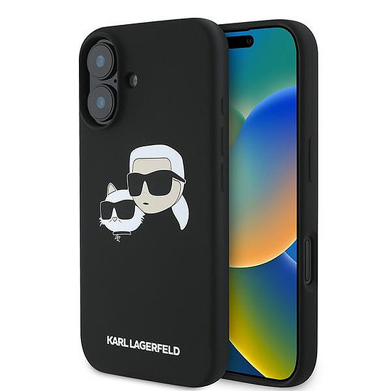 Karl Lagerfeld szilikontok Nauble Heads mintás MagSafe iPhone 16 Plushoz, fekete