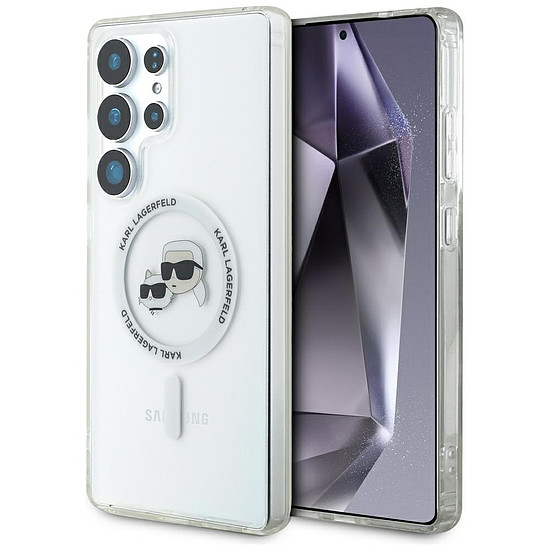 Karl Lagerfeld tok Karl & Choupette fejek nyomtatott logóval, MagSafe Samsung Galaxy S25 Ultra fehér