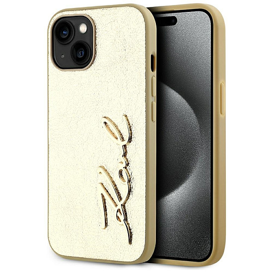 Karl Lagerfeld Wrinkled Metal Signature iPhone 15 tok - arany