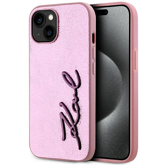 Karl Lagerfeld Wrinkled Metal Signature iPhone 15 tok - Rózsaszín