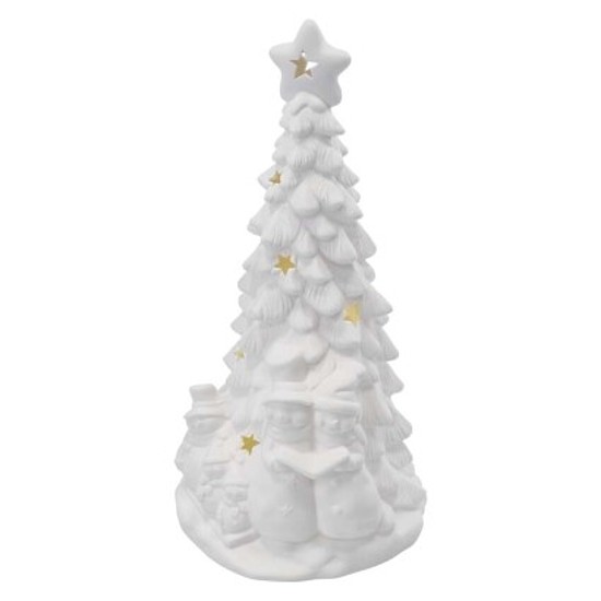 Kerámia LED-es fa hóemberekkel, 33,5 cm, 2x AA, meleg fehér, időzítő (DCLW31)