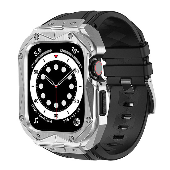 Kingxbar CYF140 2 az 1-ben strapabíró tok Apple Watch SE-hez, 6, 5, 4 (44 mm) rozsdamentes acél szíjjal ezüst
