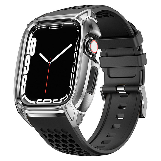 Kingxbar CYF148 2 az 1-ben masszív tok Apple Watch SE-hez, 6, 5, 4 (44 mm) rozsdamentes acél szíjjal ezüst