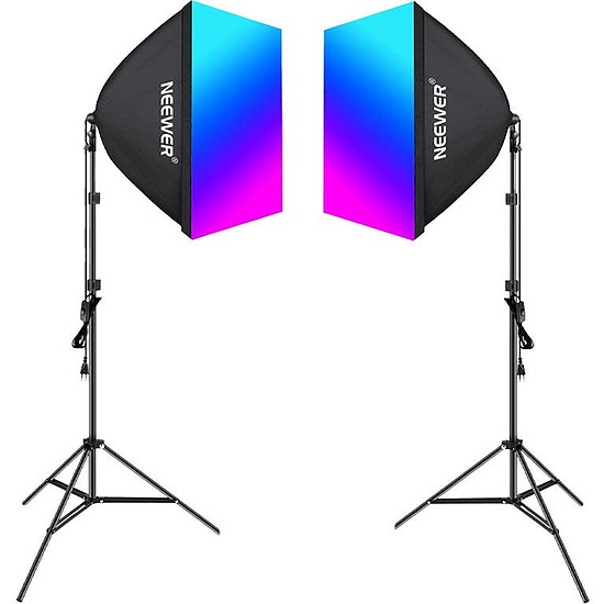 Kit Neewer NK800 két softbox + izzók RGB 24W 2700-6500K + állványok + barndoors (B0CF55TW5J)