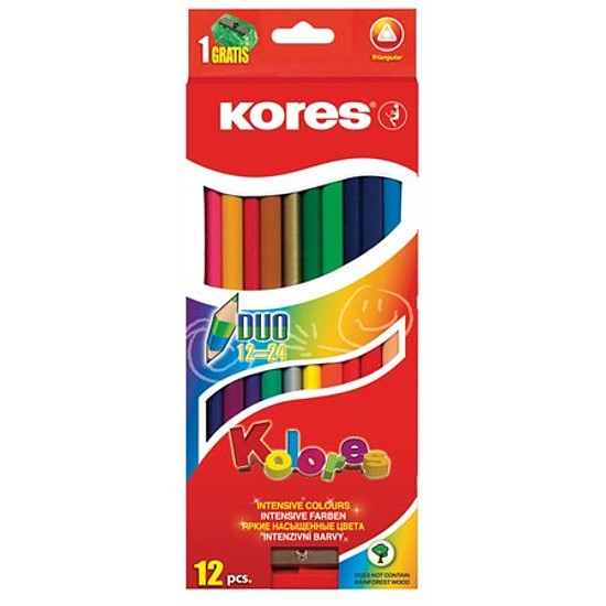 Kores Duo kétvégű színesceruza készlet 12db=24 szín/készlet normál háromszög