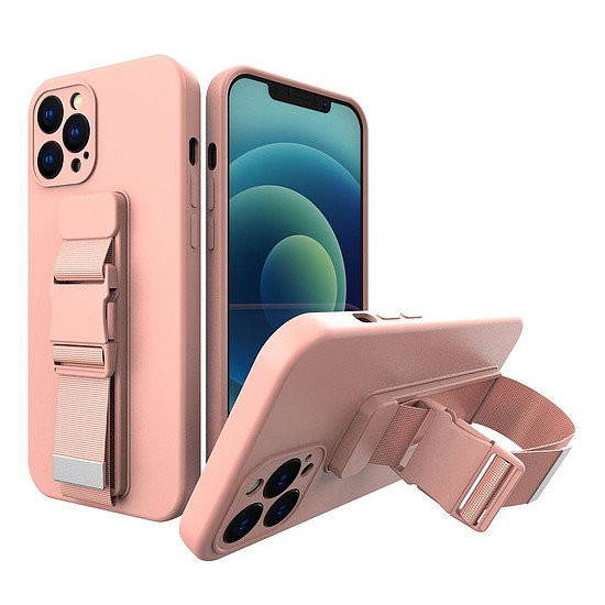 Kötél tok szilikon borítás zsinóros erszényes pánttal Xiaomi Redmi Note 11 Pro Pink telefonhoz