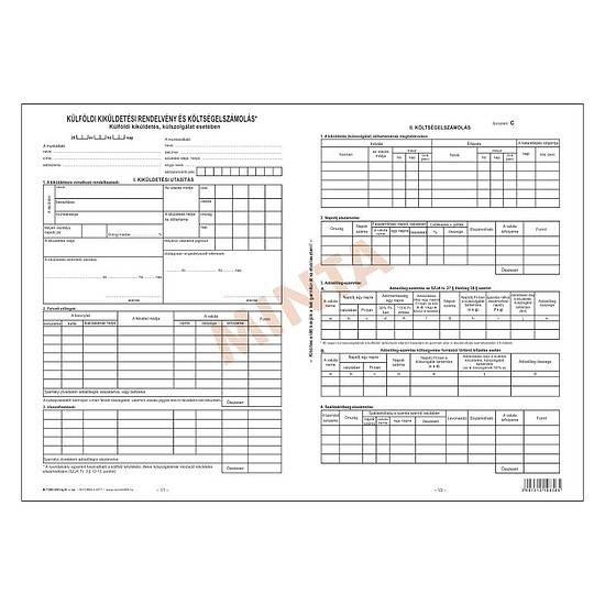 Külföldi kiküldetési utasítás és költségelszámolás A3 2x2 példányos B.7300-261/V/ÚJ