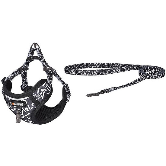 Kutyasétáltató póráz 1,5 m+hám kutyának fekete-fehér (DOG SET BLACK)
