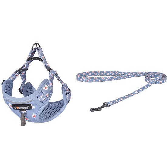 Kutyasétáltató szett póráz 1,5m+hám kutyának világoskék (DOG SET BLUE)