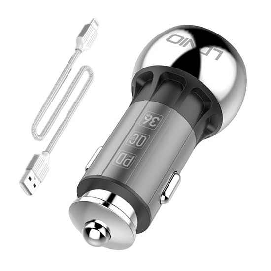 LDNIO C1 USB, USB-C Autós töltő + Lightning kábel (C1 Lightning)