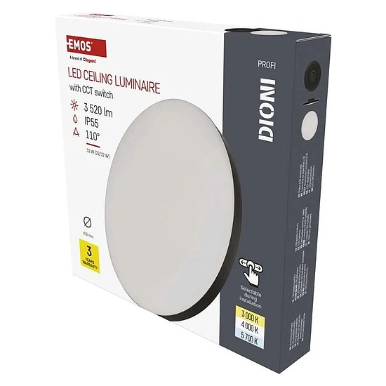 LED-es felületi lámpatest DIONI kerek, fekete, 32W, változtatható CCT-vel (ZM7155)