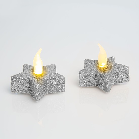 LED-es teamécses csillag alakú - ezüst - 2 db (55244S)