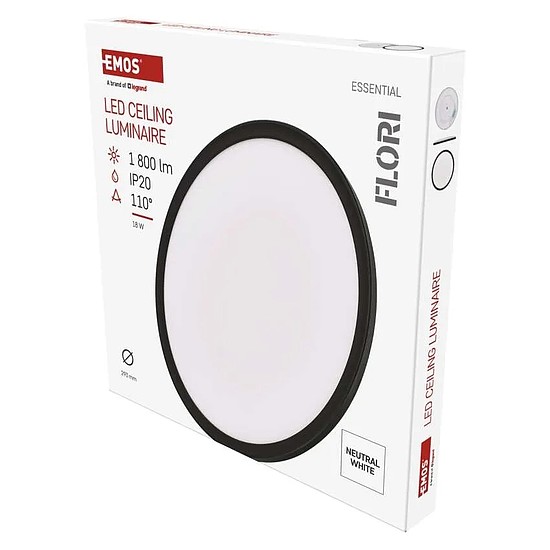 LED felületi lámpatest FLORI fekete, fehér, 18W, semleges fehér (ZM1404)
