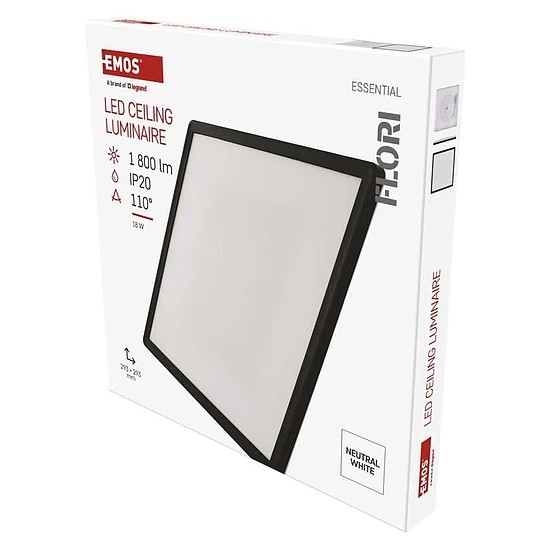 LED felületi lámpatest FLORI négyzet, fekete, 18W, semleges fehér (ZM1406)