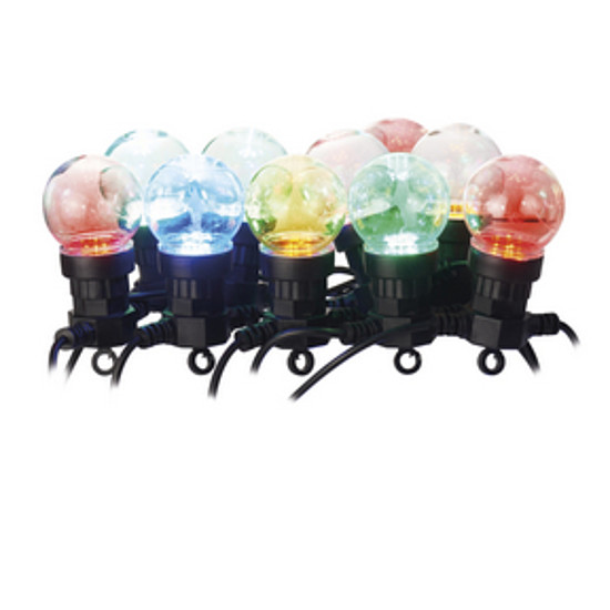 LED fényfüzér - 10x party égő, 5 m, kültéri és beltéri, többszínű (DCPM01)