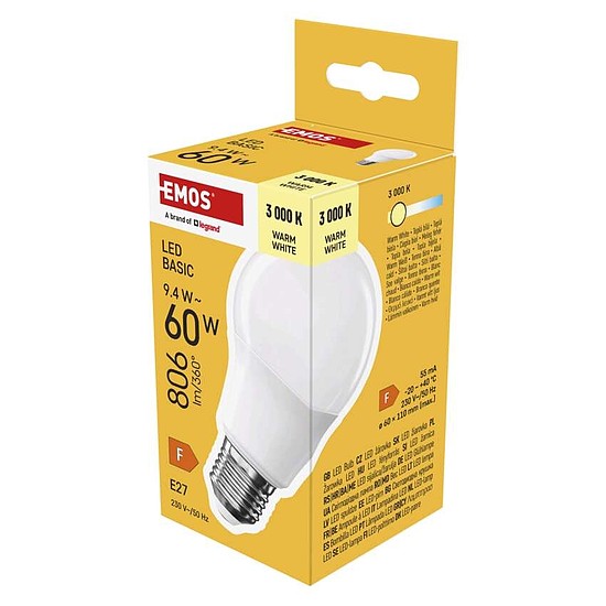 LED izzó Basic A60 / E27 / 9,4 W (60 W) / 806 lm / Meleg fehér (ZL5F42)