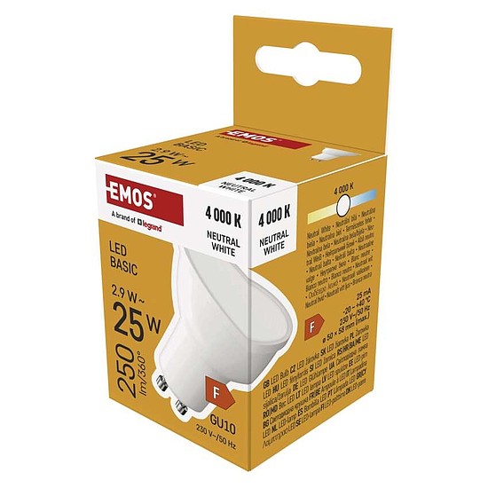 LED izzó Basic MR16 / GU10 / 2,9 W (25 W) / 250 lm / Természetes fehér (ZL8F03)