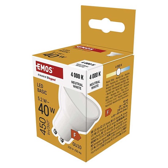 LED izzó Basic MR16 / GU10 / 5,2 W (40 W) / 450 lm / Természetes fehér (ZL8F23)