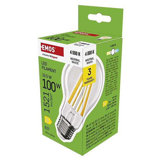 LED izzó Filament A60 / E27 / 10,5 W (100 W) / 1521 lm / Természetes fehér (ZF5D63)