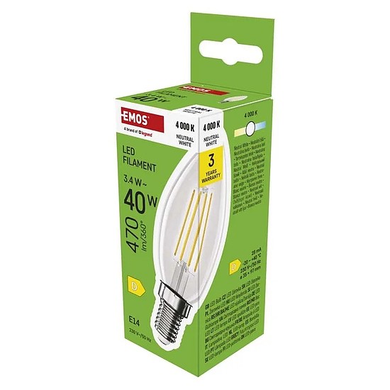 LED izzó Filament gyertya / E14 / 3,4 W (40 W) / 470 lm / Természetes fehér (ZF3D23)