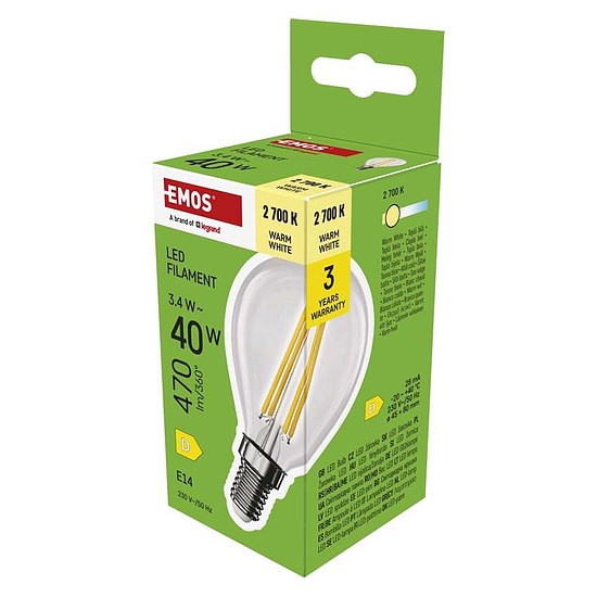 LED izzó Filament Mini Globe / E14 / 3,4 W (40 W) / 470 lm / Meleg fehér (ZF1D22)