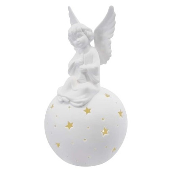 LED kerámia angyal, 29 cm, 2x AA, meleg fehér, időzítő (DCLW33)