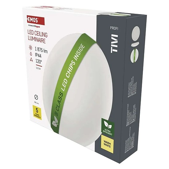 LED mennyezeti lámpatest TIVI, B CLASS, kerek, fehér 12,5W, IP44, Meleg fehér (ZM3418)