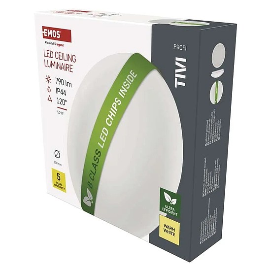 LED mennyezeti lámpatest TIVI, B CLASS, kerek, fehér 5,2W, IP44, Meleg fehér (ZM3415)